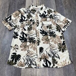 White Stag Linen Blend Women's Hawaiian Floral Pattern Short Sleeve Size L 12-14